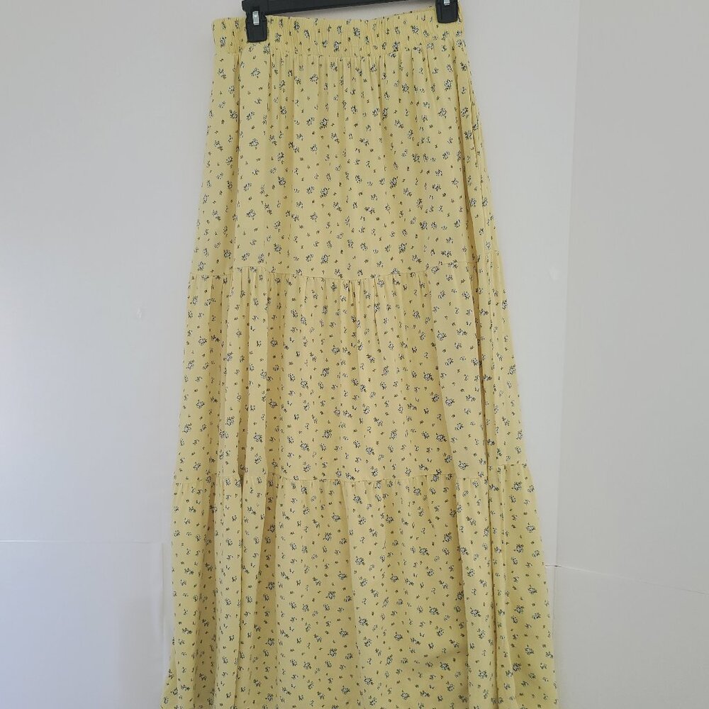 FLORAL MAXI SKIRT ELASTIC WAIST TIERED FLOW SUMMER BEACH BOHO -FLOWY- SIZE XL/TG